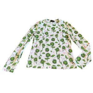Stine Goya Juno Long Sleeve Stretch Shirt Green Sunflower Print Size Medium
